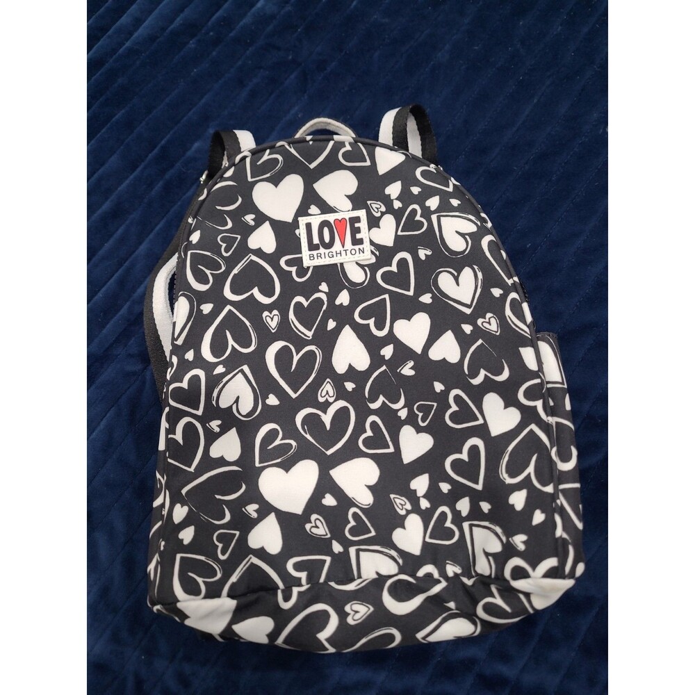 Brighton Endless Love Small  Backpack Heart Print Black/White Zipper /Pockets BG